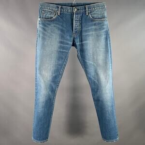 VISVIM 34 Social Sculpture 10D5 Blue Distressed Cotton Selvedge Button Fly Jeans